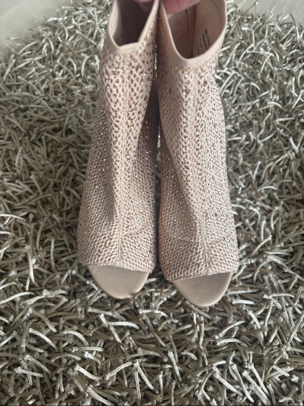 Aldo Beige Knit Peep-Toe Stiletto Booties - Picture 4 of 7